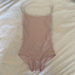 Yumiko size medium pink ballet leotard with white trim; like new condition